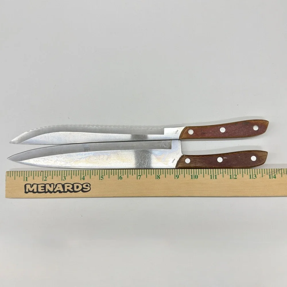 Vintage Kitchen Delite Stainless Steel Knife Set Japan Wood Handle 2 Piece